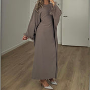 FEATHER ABAYA TAUPE