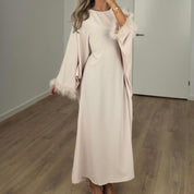 FEATHER ABAYA CREME