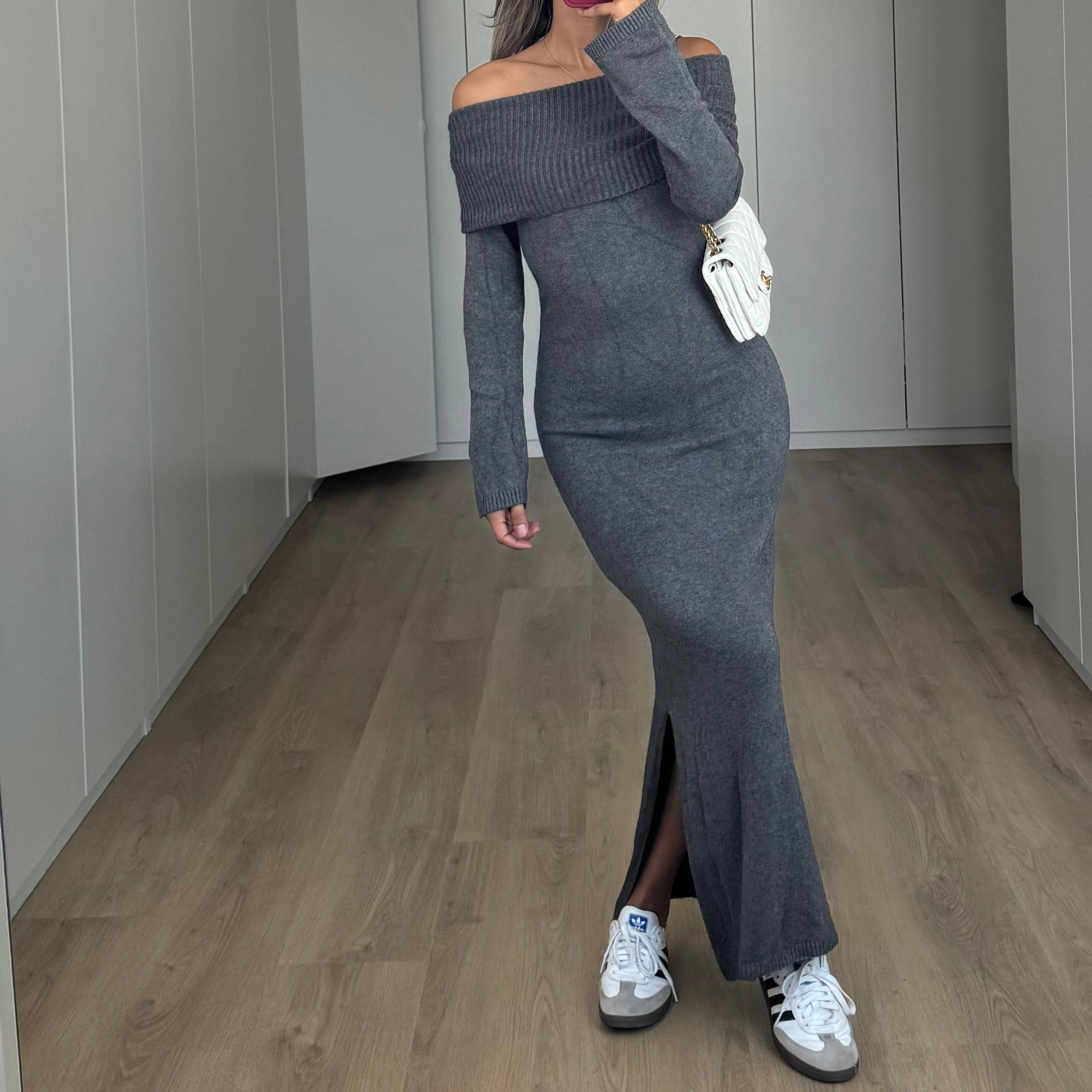 OFF-SHOULDER DRESS GREY